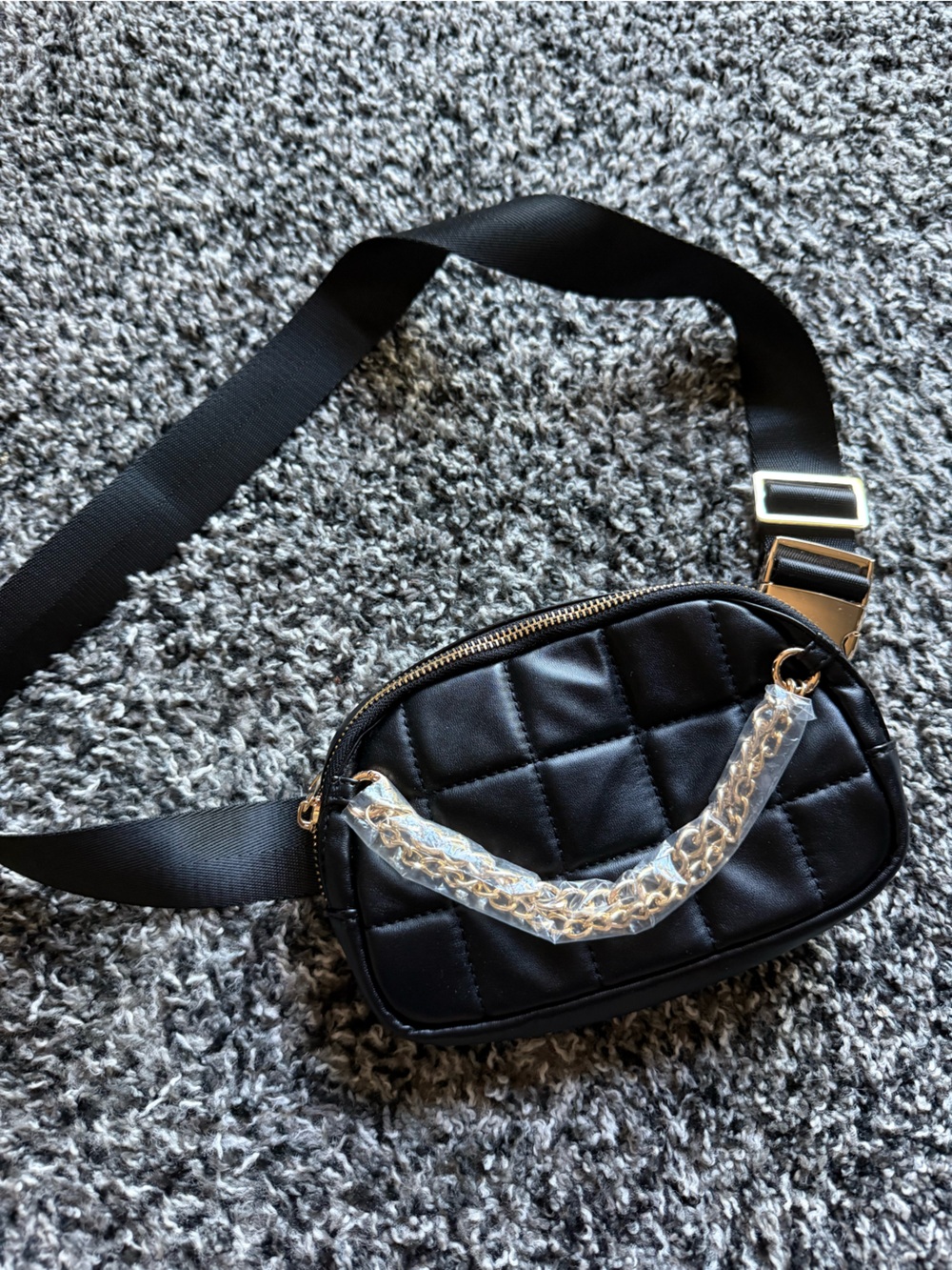 Quilted Crossbody Belt Bag in Black